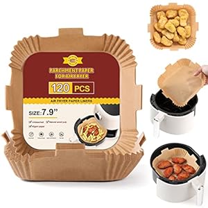 120 PCS Air Fryer Disposable Paper Liner Square, 7.9-inch (Fit 5-8 QT) Non-stick Parchment Paper for Air Frying, Baking, Roasting Microwave, Unbleached Oil-proof
