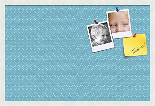 PinPix pin Cork Bulletin Board Made from Canvas, Blue Patterns 30 x 20 Inches (Completed Size) and Framed in Satin White Frame (PinPix-241)