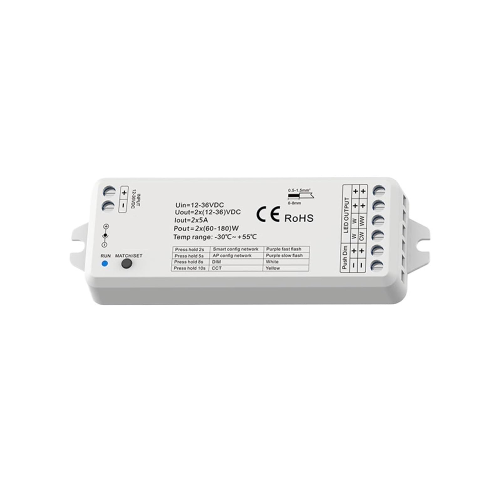 Atenuador LED DC12V 24V 2CH * 5A WW CW CCT controlador 2,4G interruptor atenuador de 4 zonas(4-Zone TW2-4B)