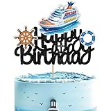 Nautical Ship Happy Birthday Cake Topper Cruise Ship Steamship Boat Decor Anchor Ocean Sailing Baby Sailor Themed Party Decorations Supplies Cruise Decoration Cruise Ship Holiday Boys Girl