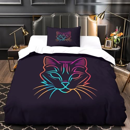 Housse de couette chat 3D 135x200cm en microfibre douce avec taies