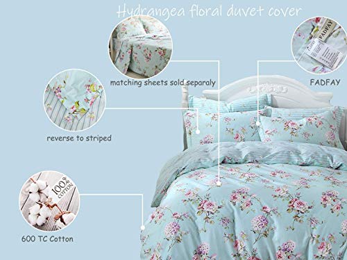 Fadfay French Country Duvet Cover Set King/California King 100% Cotton Floral Bedding Farmhouse Hydrangea Flower And Rose Floral Shabby Comforter Covers With Hidden Zipper - No Filling #TOP1