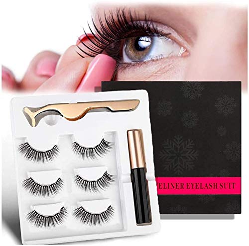 Preisvergleich Produktbild Magnetische Wimpern, Magnetic Eyelashes Kit Wasserdichter, langlebiger Eyeliner mit 3 Paar magnetischen falschen Wimpern und Pinzette