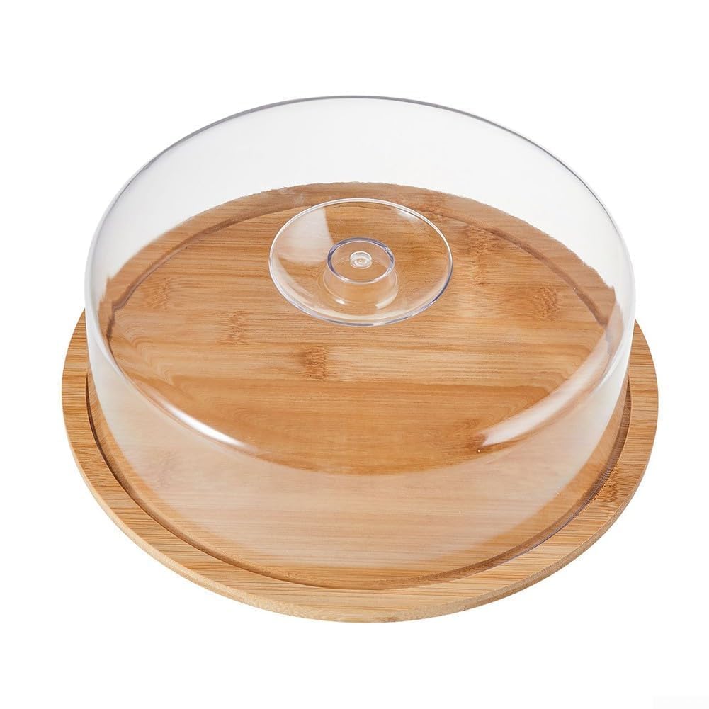 Soporte de madera para tartas de 10 pulgadas con cúpula protectora, plato redondo para servir pasteles y postres