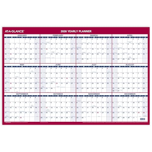 AT-A-GLANCE 2026 Erasable Calendar, Dry Erase Wall Planner, 36' x 24', Large, Vertical/Horizontal...