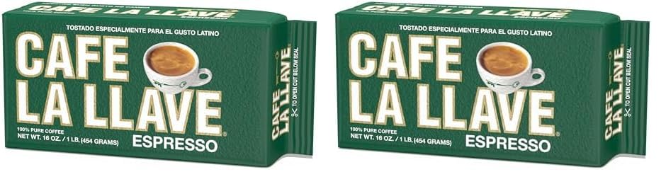 Café La Llave Espresso 100% Pure Coffee, Dark Roast Espresso, 16 Ounce Brick (Pack of 2) - Ground Espresso - 1 Pound (Pack of 2)