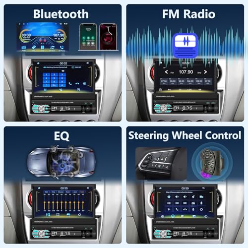 Rimoody Single Din Carplay Car Stereo Radio with Android Auto, 7 Inch 1 Din Flip Out Touch Screen Bluetooth Car Radio FM Radio TF/USB/AUX Mirror Link + Backup Camera - Image 2