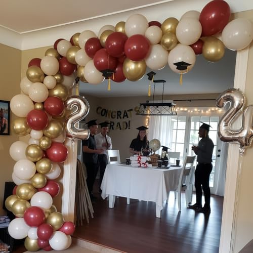 Image of Burgundy and Gold Balloons, 60Pcs Burgundy Maroon Wine Dark Red White Metallic Gold Nude Balloons with Confetti Balloons for Girls Birthday Graduation Bridal Shower Wedding Party Decorations Supplies