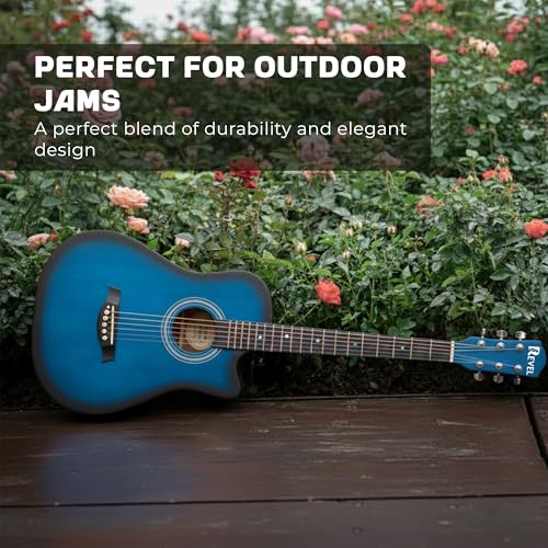 Image of REVEL Basswood 38 Inches Acoustic Guitar With Carry Bag And Plectrums Beginner And Learners Standard Size Configuration (Blue) Full,RVL-38C-LGP-BLS