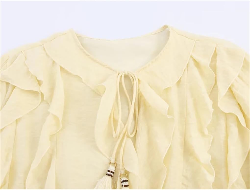 Women's Bow Tie Solid Color Ruffle Shirt