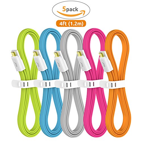 Micro USB Cable, VOJO® Trim [5-Pack] 4ft Premium Micro USB Cable High Speed USB 2.0 A Male to Micro B Sync and Charging Cables for Samsung, HTC, Motorola, Nokia, Android, and More