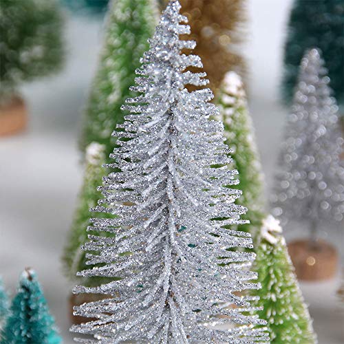 Yahpetes Miniature Christmas Tree 6 Pcs Pine Trees Sisal Trees Snow Frost Ornaments With Wooden Bases For Miniature Scenes, Christmas Crafting And Designing, Mixed Size #TOP5