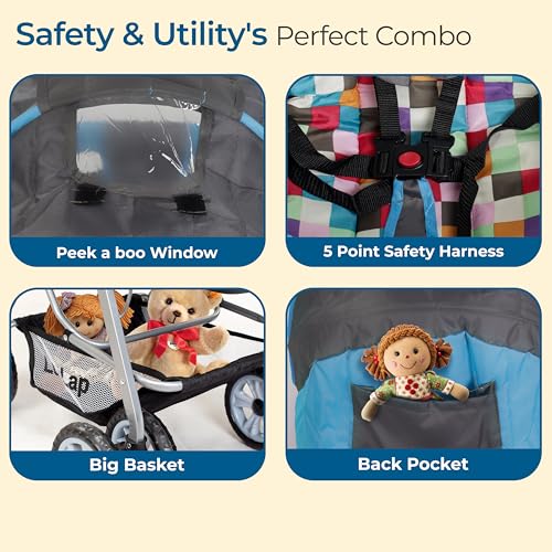 Image of LuvLap Sunshine Baby Stroller / Pram for 0 - 3 Years, New Born / Toddler / Kid, 5 Point Safety Harness, Adjustable backrest, 360 Swivel Wheel, Large storage basket, Reversible Handlebar (Teal)