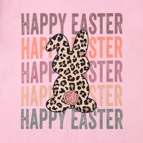 Image of GLIGLITTR Girls Happy Easter Shirts Leopard Bunny Tshirt Cute Rabbit Outfits Kids Easter Holiday Short Sleeve Tee Tops 7-12Y