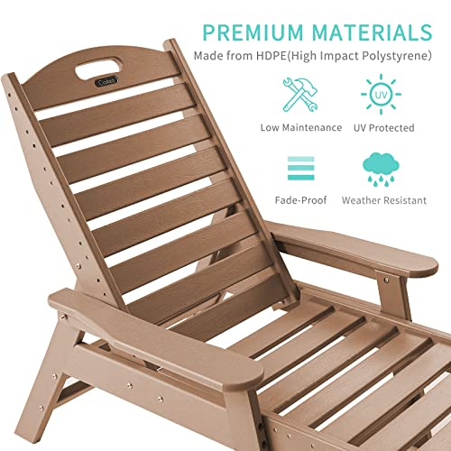 Ciokea Chaise Lounge For Outdoor, Patio Lounge Chairs For Outside, Foldable Chaise Lounge Chair With 5 Positions, Plastic Lounge Chair For Pool Poolside Deck Beach Backyard Lawn, Teak #TOP4