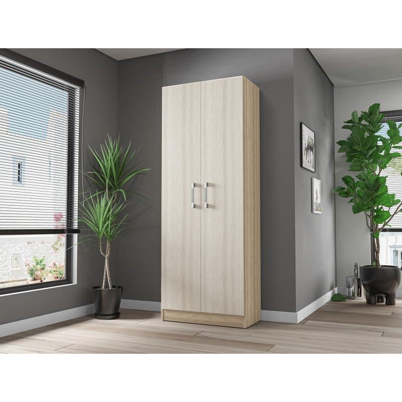 Armoire 2 Portes Chêne et Erable Multifonctions L 61 H 160.6 P 31.8 cm
