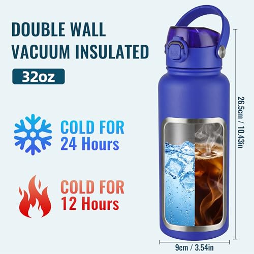 Image of OLDLEY 32oz Insulated Water Bottle with 2-in-1 Straw & Chug Lid, Leakproof Stainless Steel Bottle, Double Wall Vacuum Insulated Water Bottle for Sports, Gym, Travel,Royal Blue