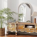 24x36'' Vintage Wooden Arched Wall Mirror with Beads, Baroque Decorative Arch Mirrors for Entryway, Fireplace, Living Room, Hallway, Bathroom Boho Accent - Image 3