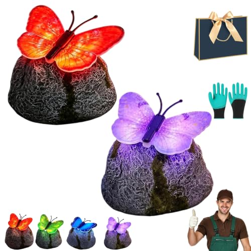 Lámpara de jardín de piedra con mariposa led solar, roca luminosa para exteriores