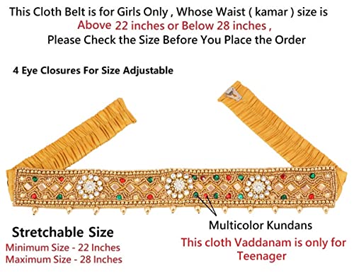 THANU'S CRAFT South Indian Traditional Gold Multicolor Stone Fabric Embroidery Cloth Maggam Work Saree Waist Belt Stretchable Kamarpatta Kamarbandhani Kardhani For Women (Vaddanam Belt For Saree)2