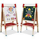 Chevalet d'art pour Enfant Double Face avec Rouleau de Papier -Tableau Blanc & Tableau Noir avec Chiffres et Autres Accessoires pour Enfants Garçon & Filles