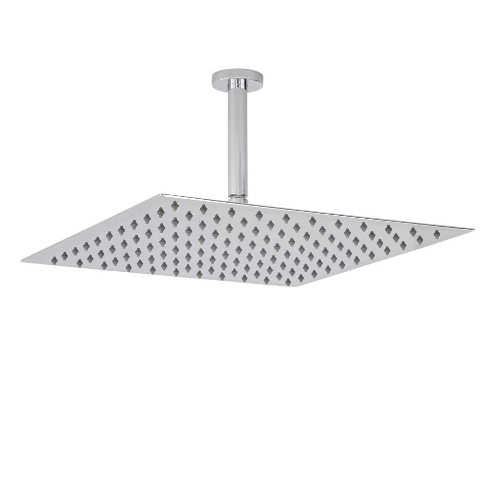 Milano Chrome Arvo 400Mm Square Thin Fixed Rainfall Shower Head Ceiling Mounted Arm