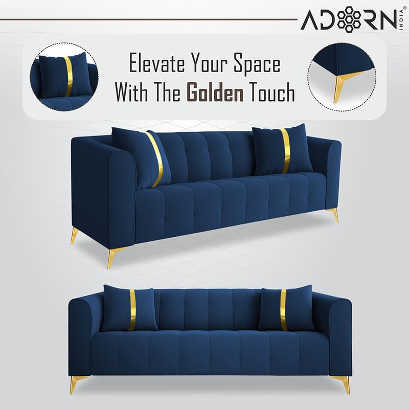 Image of Adorn India Premium Mystic - 3 Years Warranty - 3+2 Sofa Set Velvet Suede Fabric - Blue