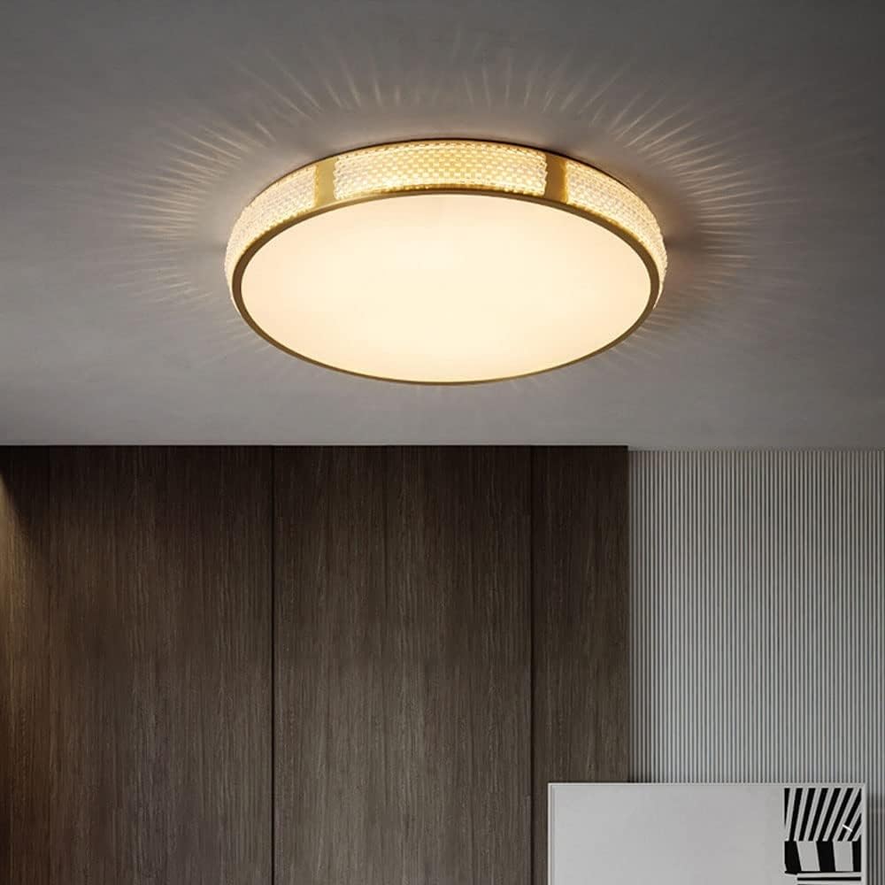 Minimalistyczna lampa sufitowa w pełni miedziana, luksusowa kryształowa lampa sufitowa, okrągła lampa sufitowa LED do montażu podtynkowego do sypialni, gabinetu, salonu, sypialni,