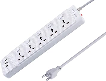 FANLIDE Universal Power Strip with USB C, 5 Outlets 3 USB and 1 USB C Ports, 6.5ft Power Cord Circuit Breaker