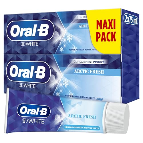 Oral-B Dentifrice White Arctic Fresh 3D Pour Effet Blancheur Dès Le Premier Brossage Des Dents, Pack De 2 x 75ml