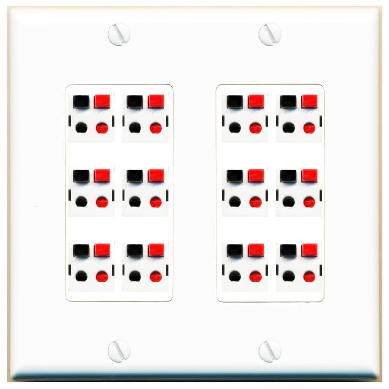 RiteAV 12.0 Surround Sound Speaker Cable Terminal Wire Wall Plate for Home Theater - 2 Gang [White]