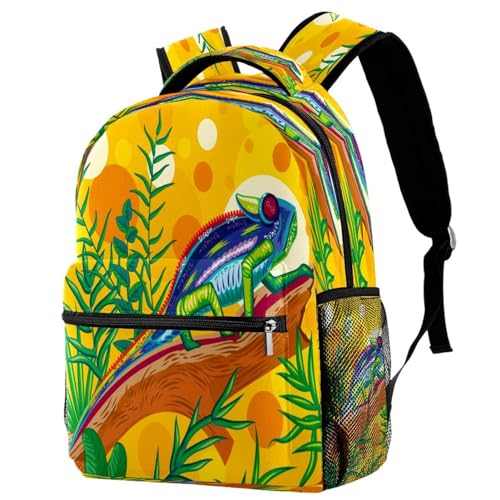 Sac à dos d'école caméléon vert forêt multicolore pour ados et voyage décontracté