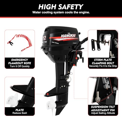 2 Stroke 12 hp Outboard Motor, Short Shaft 169CC 12hp 2 Stroke Outboard Motor With Water Cooling System Fishing Boat Engine With Fuel Tank