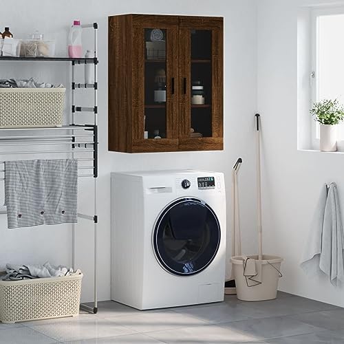 Gecheer - Armario de pared de roble marrón, 69,5 x 34 x 90 cm, armario de almacenamiento suspendido para cocina, sala de estar, dormitorio, baño, entrada tipo G