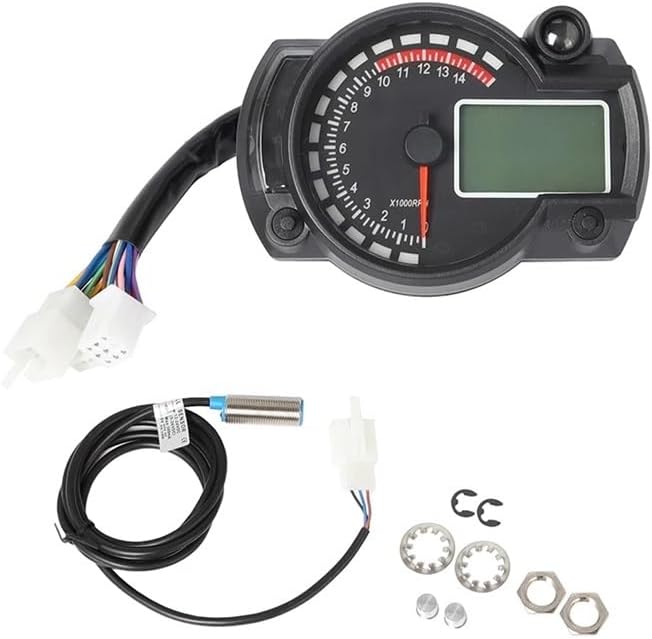 Motorcycle Speedometer Gauge Universal Digital Motorcycle RX2N Odometer Tachometer Meter Instrument Adjustable MAX 299KM/H 7colors Dashboard