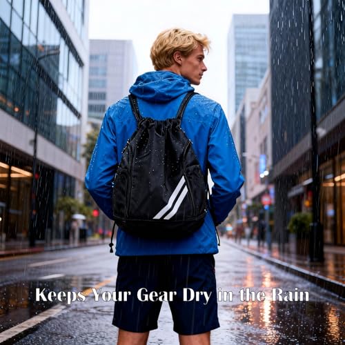 FDKene Bolsa Deportiva con Cordón, Mochila de Deporte con Compartimento Separado para Zapatos y Múltiples Bolsillos, Impermeable y de Gran Capacidad para Gimnasio, Fútbol, Viajes para Hombre y Mujer - imagen 5