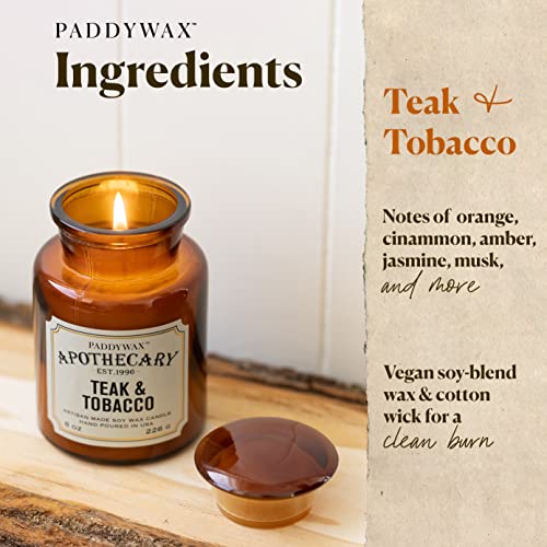 Paddywax Apothecary Artisan Hand-Poured Scented Candle, 8-Ounce, Teak & Tobacco #TOP2