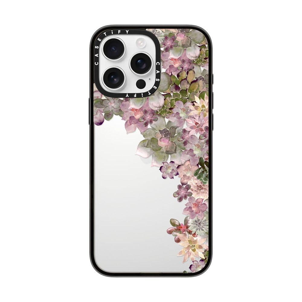 CASETiFY Compact Case for iPhone 16 Pro Max [2x Military Grade Drop Test/4ft Drop Protection] - My Succulent Garden Rose - Transparent Black
