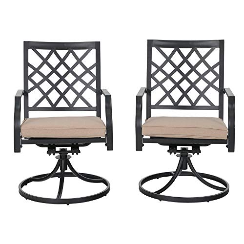 PHI VILLA Swivel Patio Chairs Set of 2 Outdoor Dining Rocker Chair Support 300 lbs for Garden Backyard Bistro Furniture Set with Cushion, Black