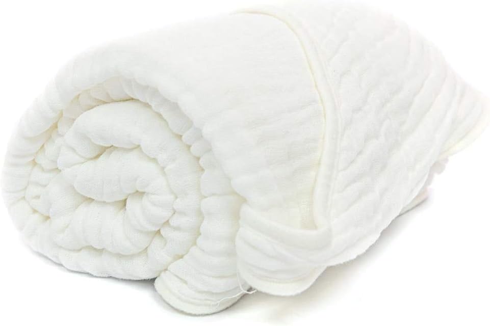 Primo Passi Hooded Bath Towel 40x40in Extra Large Bath Towel 100% Muslin Cotton 6 Layers for Babys Soft and Absorbent, White