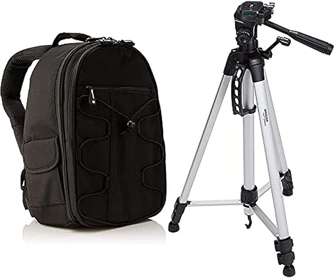 AmazonBasics Backpack for SLR/DSLR Cameras and Accessories with AmazonBasics 60-Inch Lightweight Tripod
