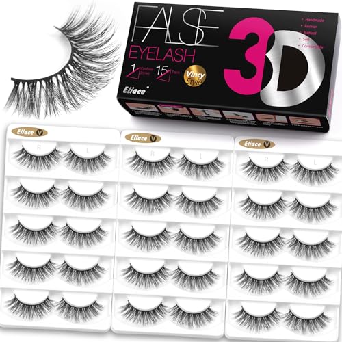 Eliace 15 Pairs 13MM False Eyelashes Natural look Cat Eye Lashes Wispy