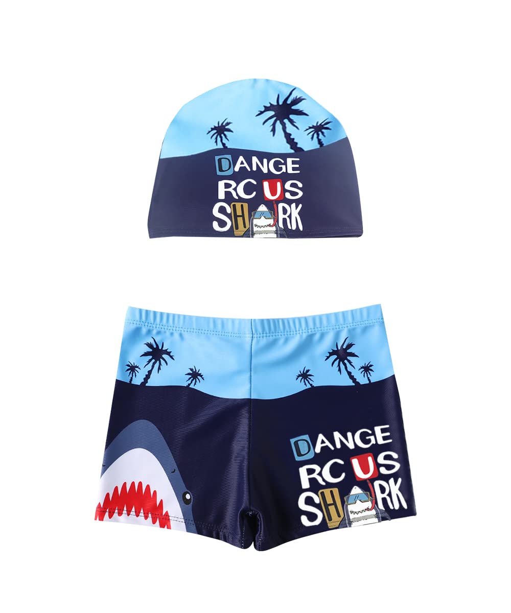 TODREMOU Bañador para niños, bañador, niños de 3 a 8 años, diseño de dinosaurio/tiburón, protección contra la radiación UV con gorro de baño