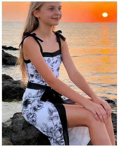 Image of Teens Girls One Piece Swimsuit Bathing Suit for Girls Adjustable Strap Summer Beach Swimwear Pool Activities 11-15Y