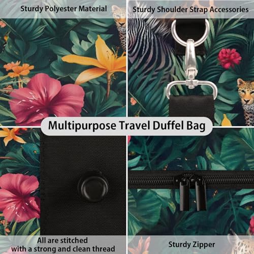 Tropical Animals Duffle Bag for Travel, Overnight Weekend Gym Carry On Luggage Bag, Palm Leaves Travel Duffel Bag for Men Women3