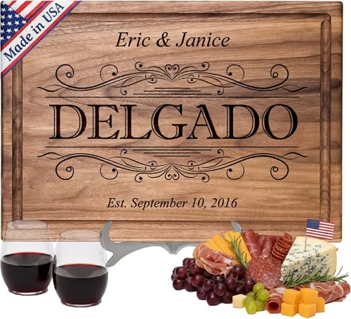 Straga Personalized Cutting Board-Custom Engraved Charcuterie Board-Best Wedding Gift Idea for Couples 2026, Newlyweds-Anniversary,Housewarming,Handcrafted in USA-Premium Walnut,Mahogany Hardwood 002