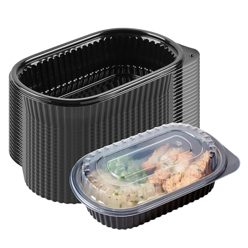 Image of Restaurantware-Chef 101 32 Ounce Meal Prep Containers, 100 Microwavable To Go Containers With Lids - Disposable, Freezable, Black Plastic Oval Food Containers, Pack Hot And Cold Food, For Takeaway