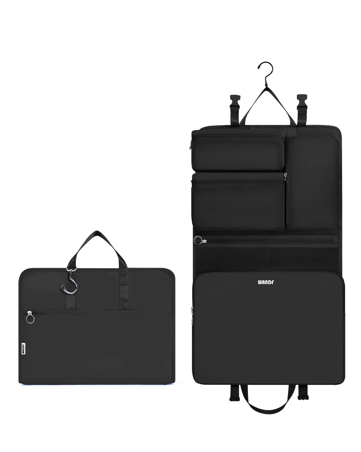 WANDF 6-in-1 Packing Cubes Koffer Organizer mit 360°-Aufhängehaken, Wasserabweisende Packwürfel Kompressions für Reisen, Multifunktionaler Handgepäck, Reise Essentials für Damen Herren, Schwarz