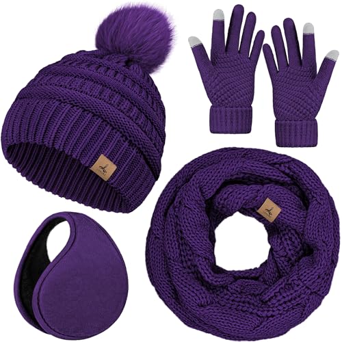 Winter Hat Scarf Gloves and Ear Warmer, Warm Knit...