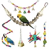 Pájaros les gusta el color brillante, el juguete de la jaula de columpios es colorido y hermoso, la campana atraerá a sus pájaros para que jueguen y mastiquen. Puede mantener a su mascota un estado de ánimo feliz y agregar vitalidad a la vida.